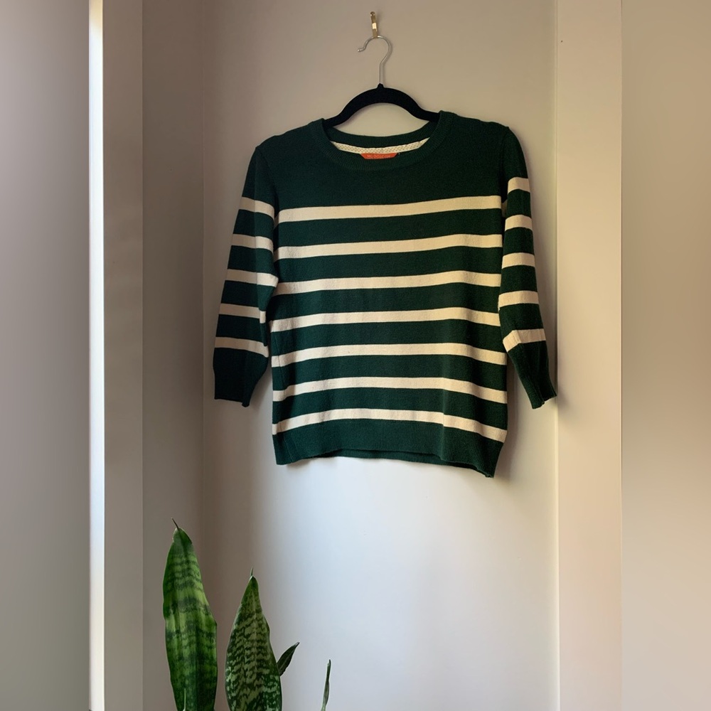 ModCloth striped green and cream 3/4 sweater